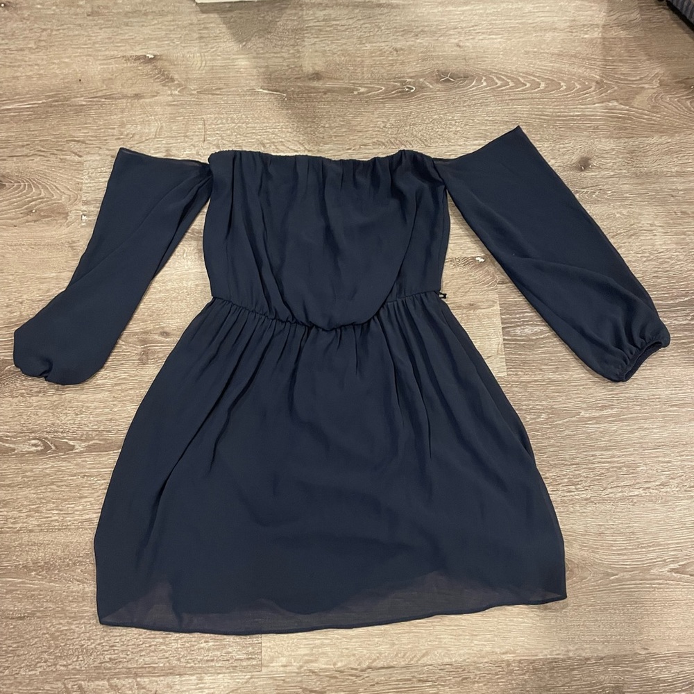 A. Byer Navy Blue Off-The-Shoulder Dress